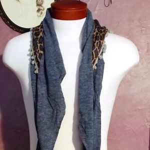 Lightweight Scarf Fringed Animal Print Denim Look